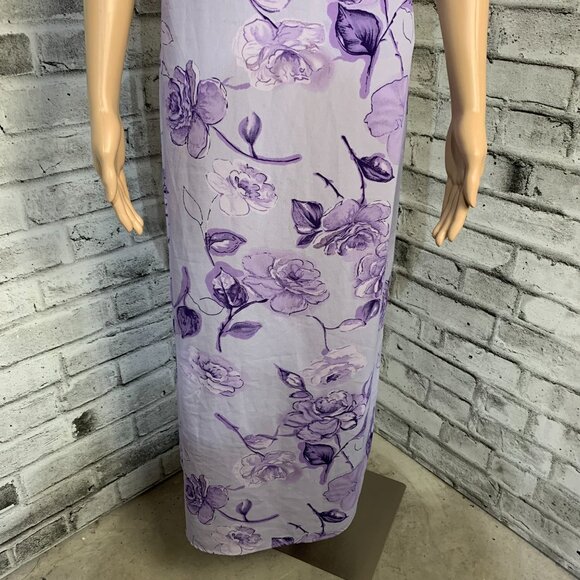 Vintage 90s Purple Floral Midi Dress Empire Waist Short Sleeve Tie Back - Picture 4 of 16
